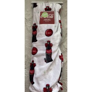 Coca Cola Velvet Soft Throw Blanket 60 X 70” Bottle With Bow Christmas White NEW